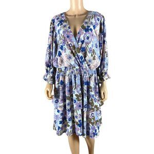 Emily Wonder Purple Floral Smocked V-neck Dress Plus Size 2X